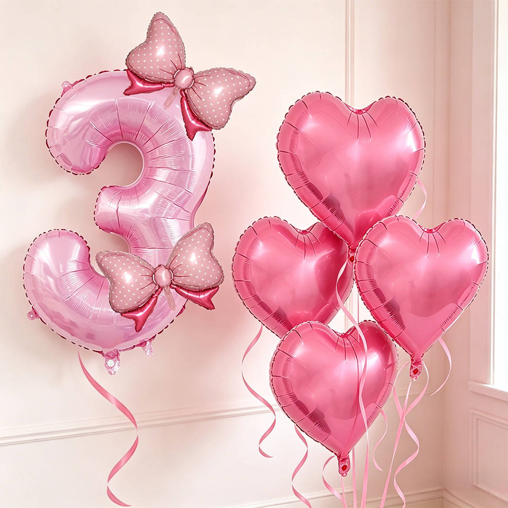 Confetti Balloon Set - Różowe dekoracje na przyjęcie z kokardkami,
