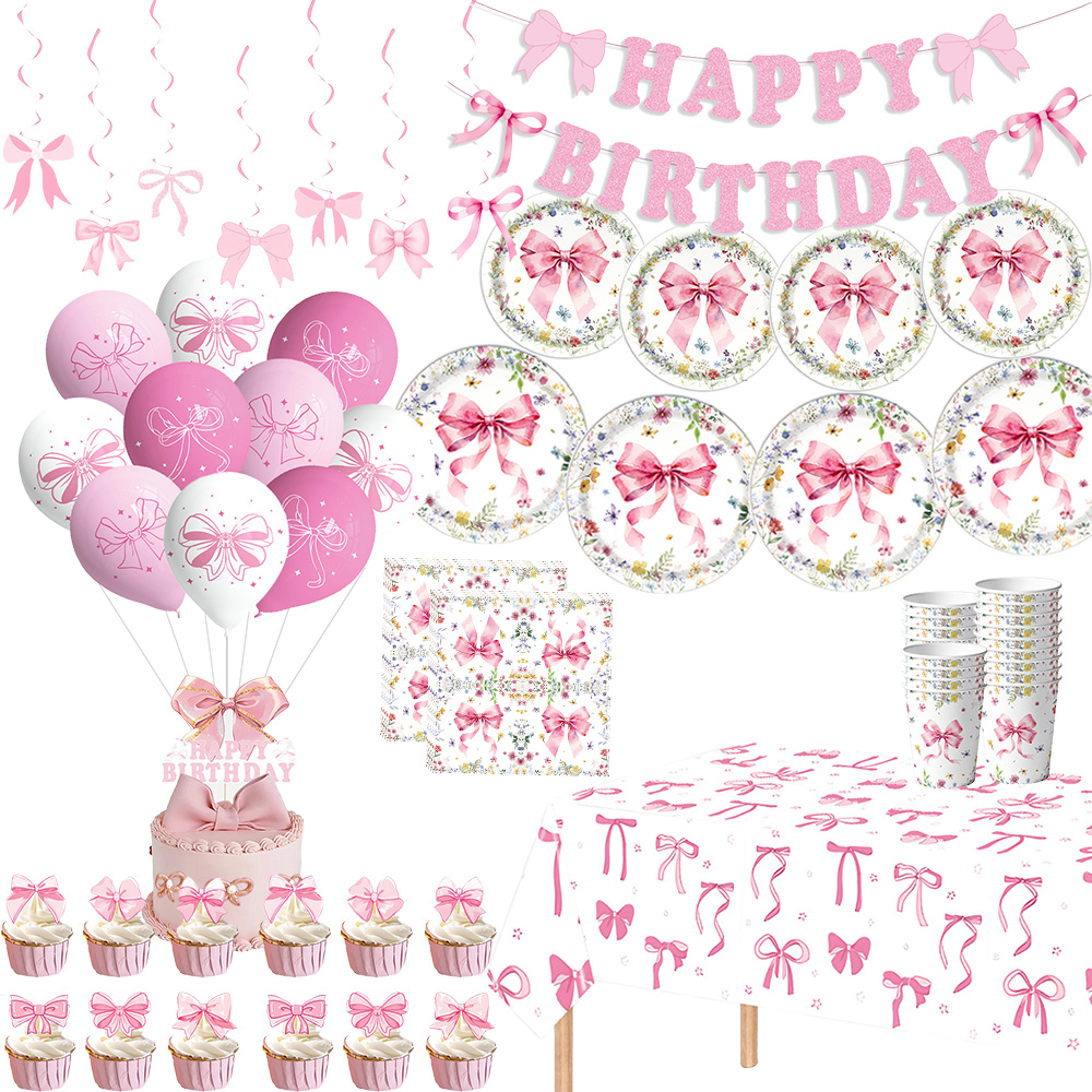 Confetti Balloon Set - Różowe Kokardy Urodzinowe Dekoracje dla Dziewczynek