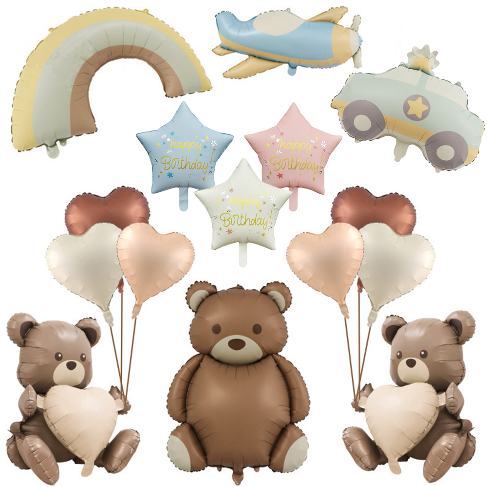Confetti Balloon Set - Duże matowe balony foliowe z niedźwiedziem